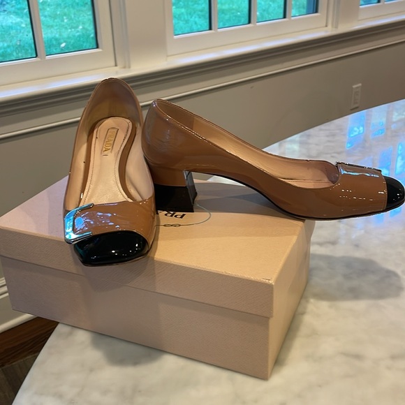Prada sz EU 41 bicolor patent leather silver buckle block heel shoe - Picture 1 of 11